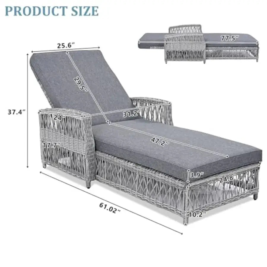 Patio Lounge Chair, Outdoor Rattan Chaise Lounge with 4 Adjustable Backrest and Armrests, All Weather Wicker Reclining Pool Sun from PriceLows™