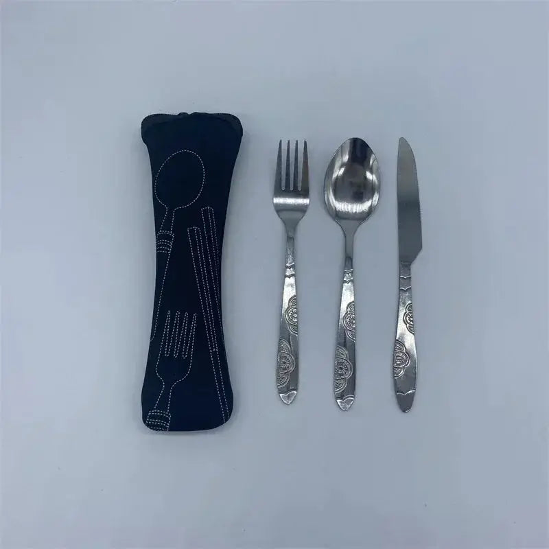 7/3 Pcs Stainless Steel Outdoor Camping Tableware Set Of Pieces Western Food Steak Knife Fork Spoon Creative Cloth Bag Portable from PriceLows™