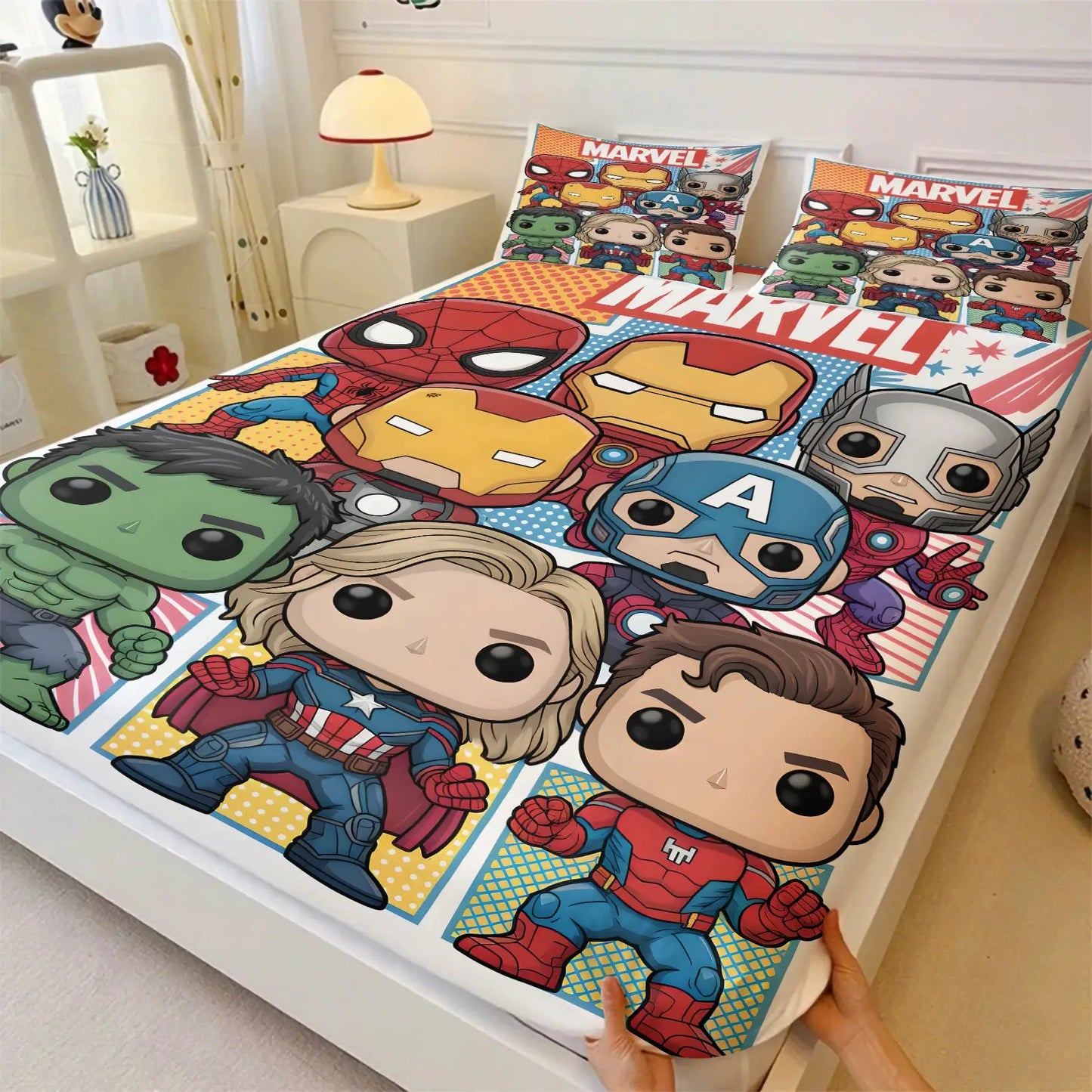 3Pcs Marvel Superhero Comic Panels Fitted Sheet Set-Marvel fan & Boys' Room Trendy Bedding-Soft Deep Pocket Mattress Protector from PriceLows™