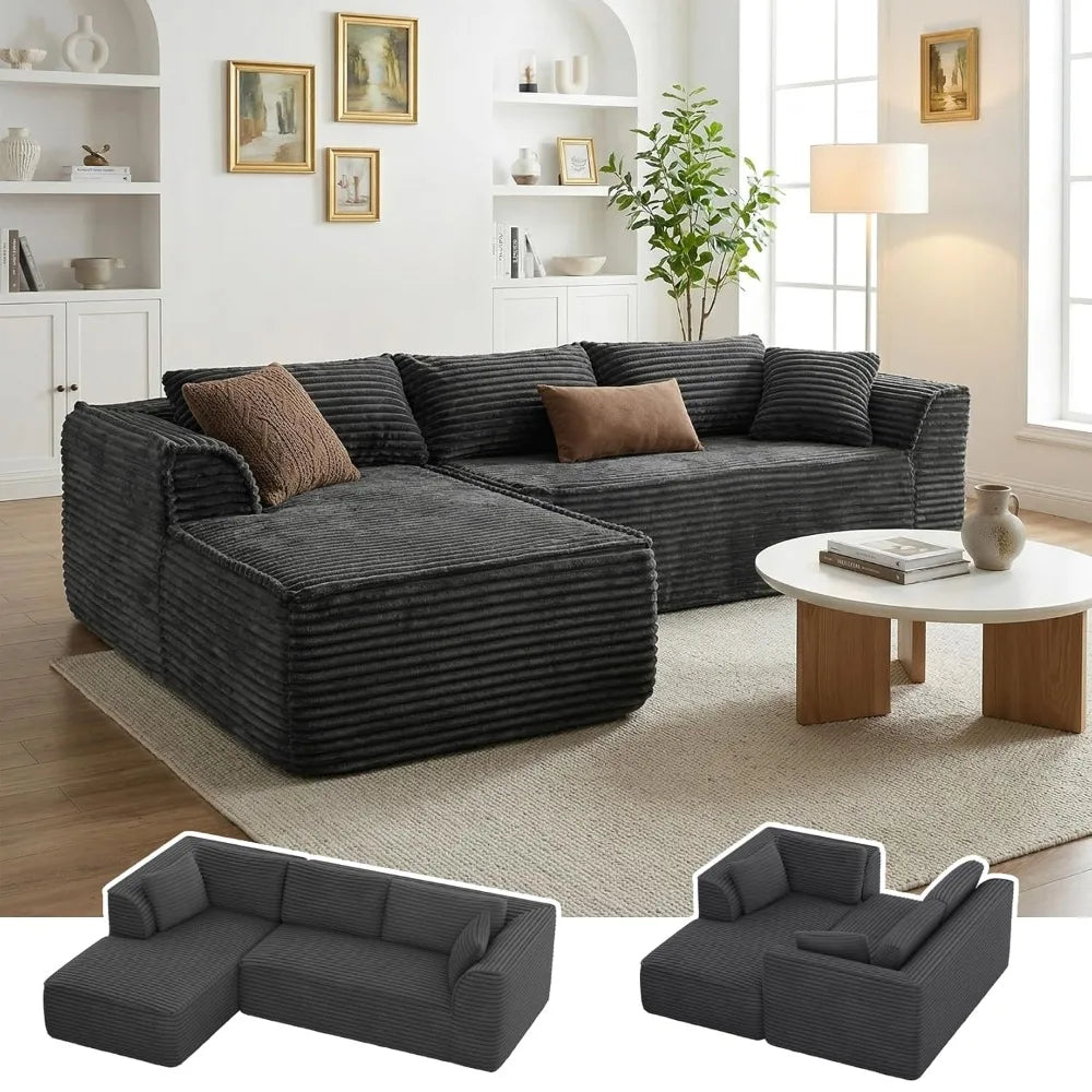 Modular Sofa | L-Shaped With Chaise | Corduroy Fabric