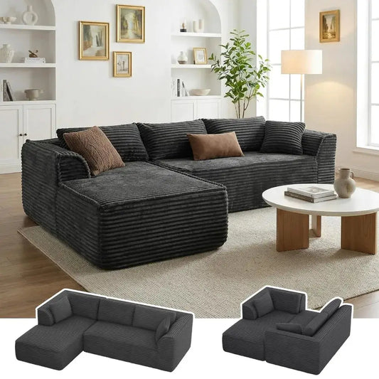 Boneless Couch with Chaise, Deep Seat Comfy Cloud Modular Sofa Corduroy Memory Foam Sectional Couches ,Customized from PriceLows™