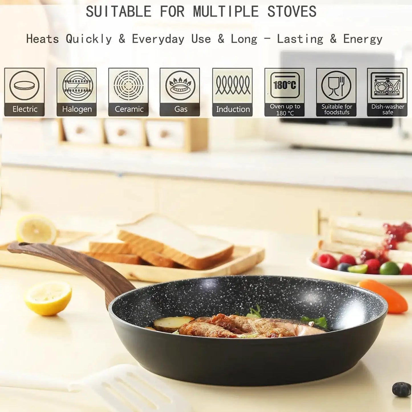 Non Stick Pots and Pans Set, Ceramic Cookware with Granite Pattern, Induction Compatible, PTFE/PFOA/PFOS-Free, Black from PriceLows™