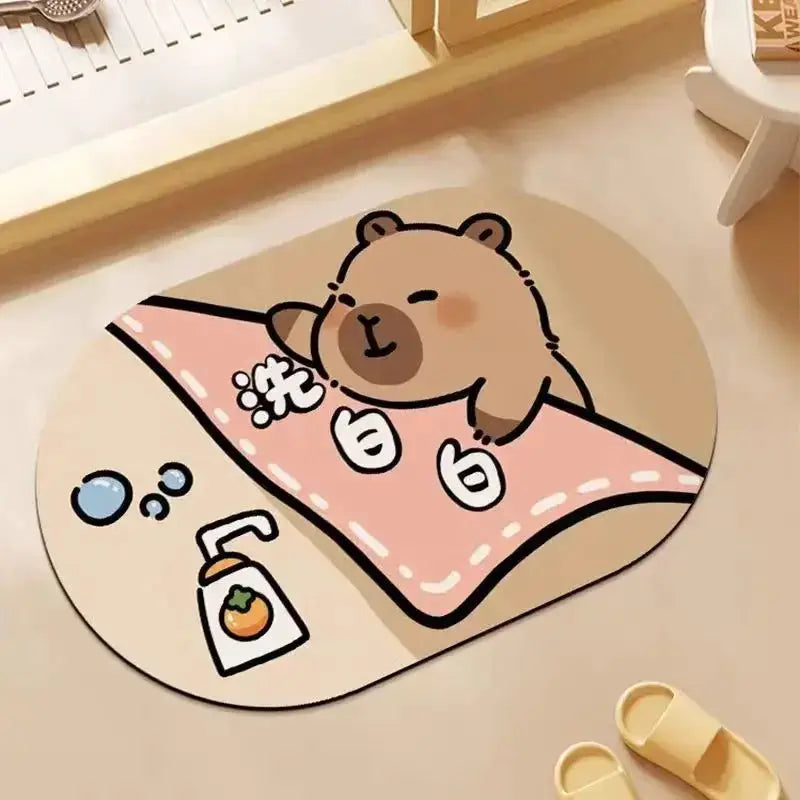 VIKAMA Cute Capybara Bath Mat Absorbs Water Dries Quickly Non-Slip Wear-Resistant Decorative Bathroom Entryway Rug from PriceLows™