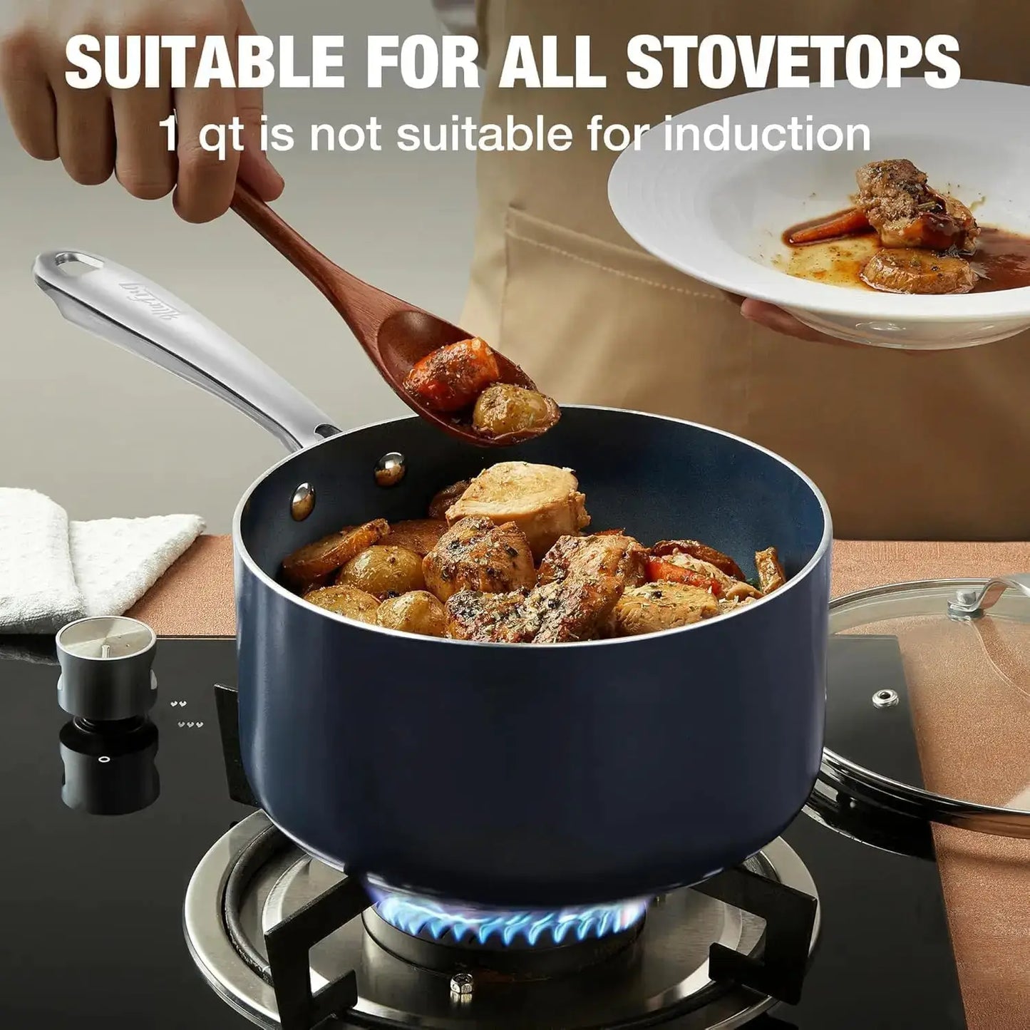KOCH SYSTEME CS Nonstick Saucepan Set with Lids, 1+2+3QT Pot Set with Ceramic Nonstick Coating, Less Oil and Easy to Clean from PriceLows™