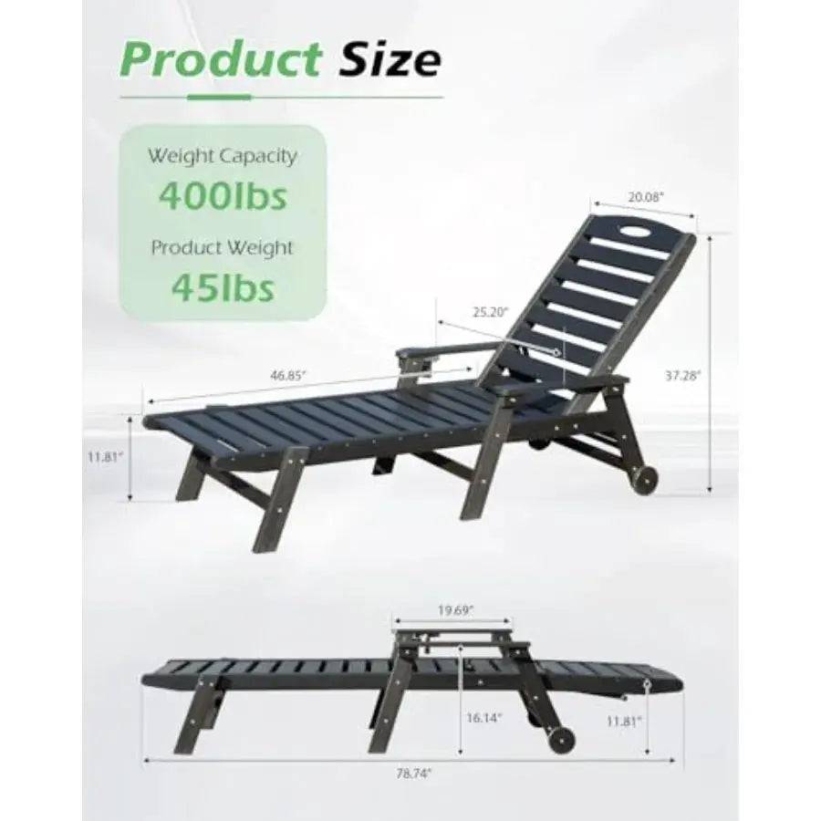 Patio Lounge Chair Outdoor, HDPE Outdoor Chaise Lounge with Reclining Backrest, Pool Lounger Chair for Outside, Poolside, Sunbathing Tanning, Black from PriceLows™