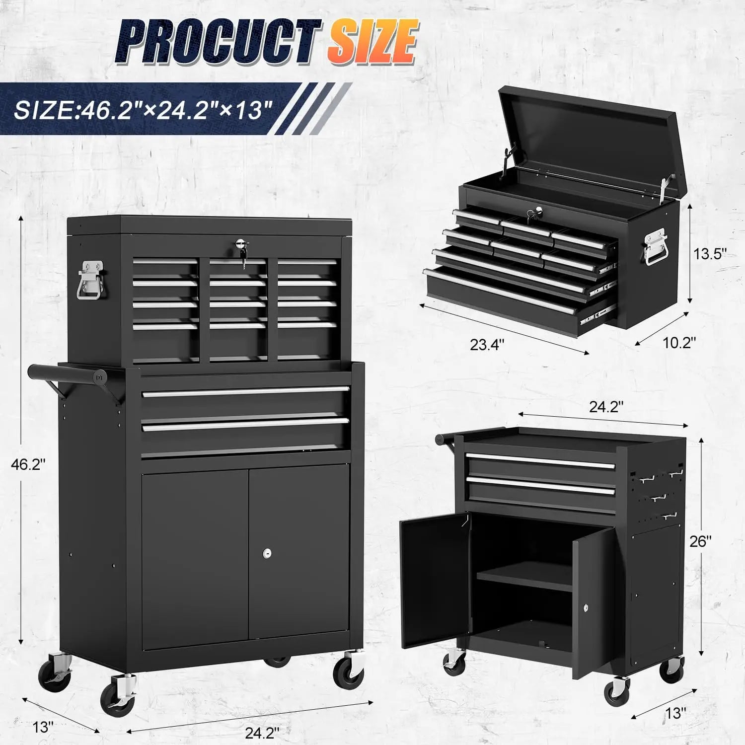 10-Drawer Rolling Tool Chest with Wheels, Tool Box with Drawers, Adjustable Shelf & Detachable Top Cabinet for Workshop Garage from PriceLows™