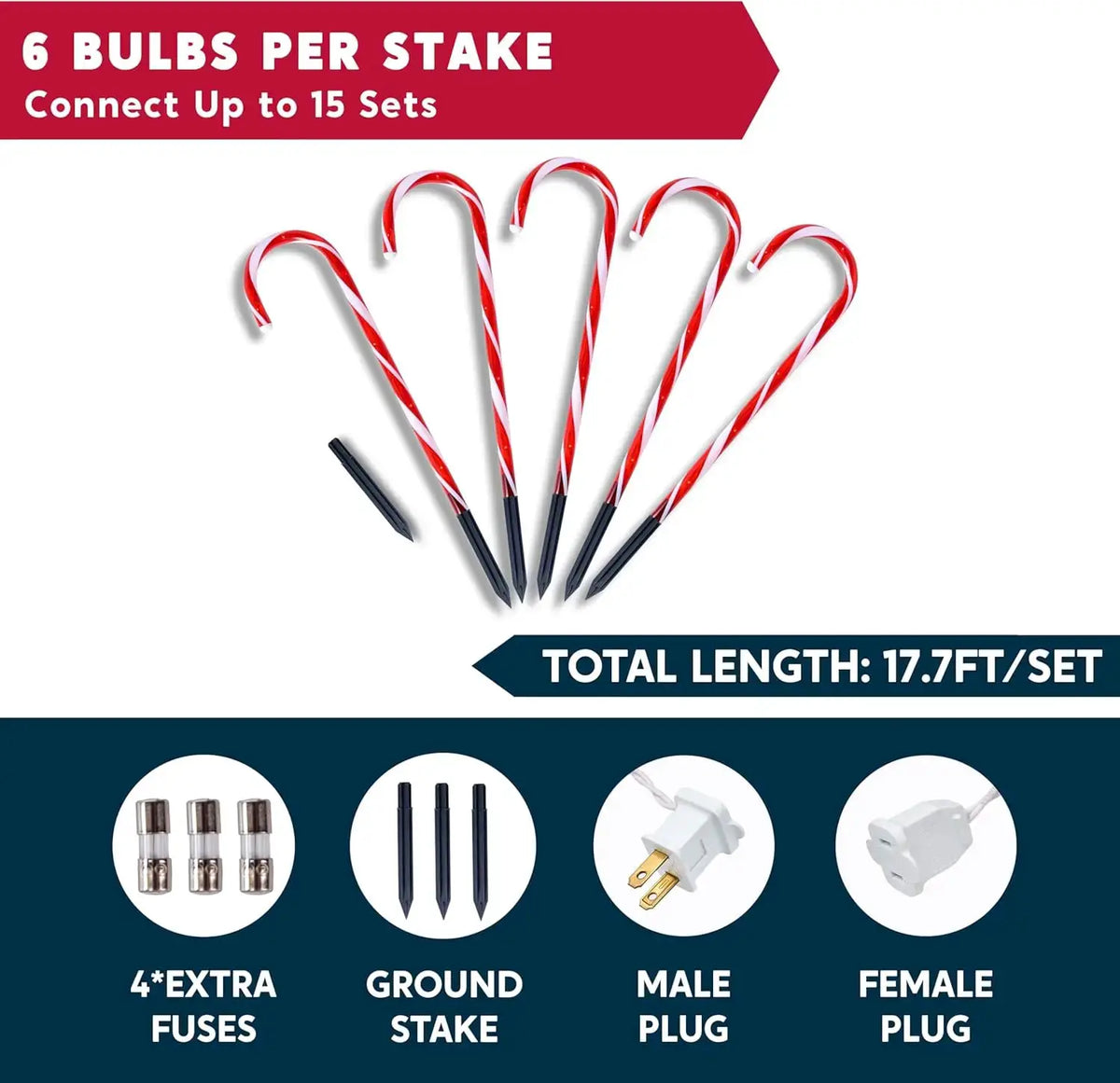 Candy Cane Pathway Markers | 16 Inch | Warm White Lights | Set Of 12