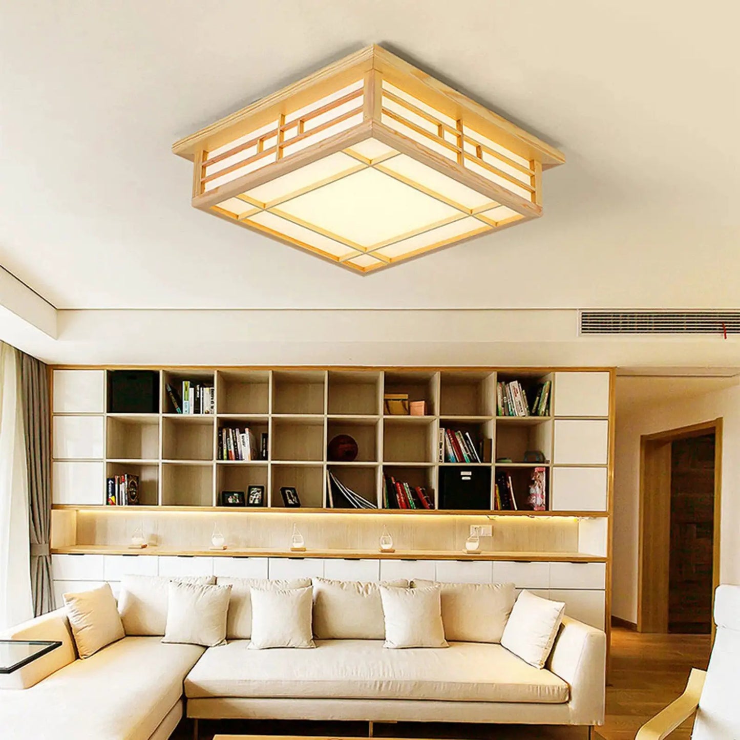 Japan Style Ceiling Lamp Solid Wood Wooden LED Light Flush Mount Ceiling Light with Remote Control For Bedroom Living Room from PriceLows™