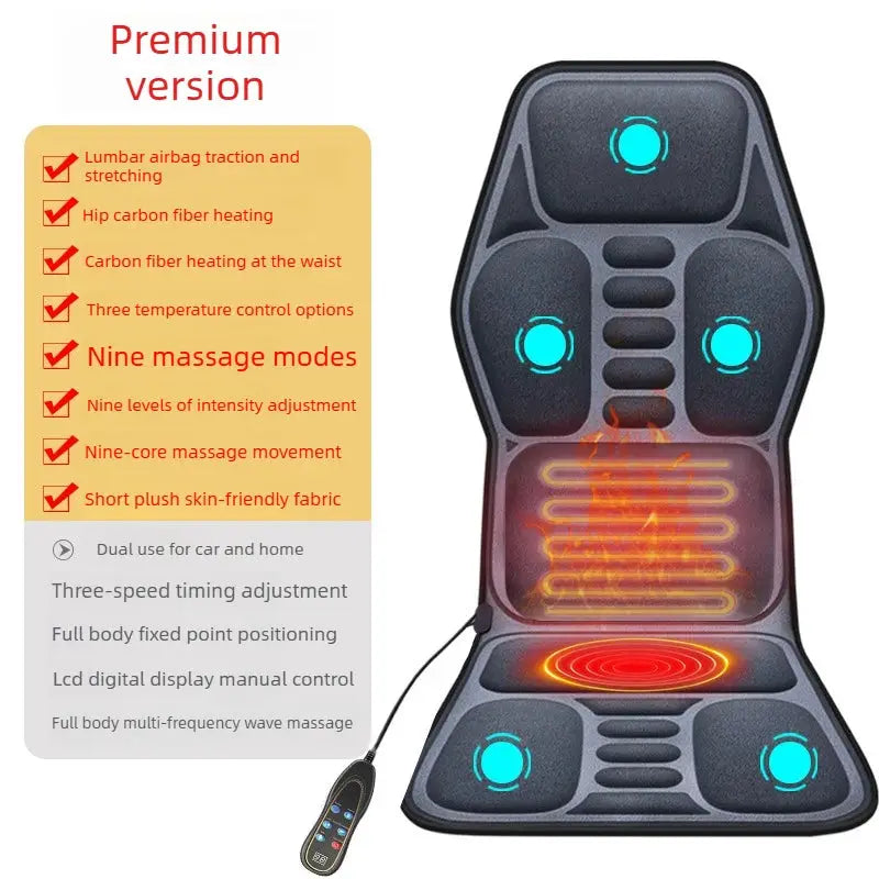 Massage Seat Cushion | 9 Point Kneading | Infrared Heat | Airback Support