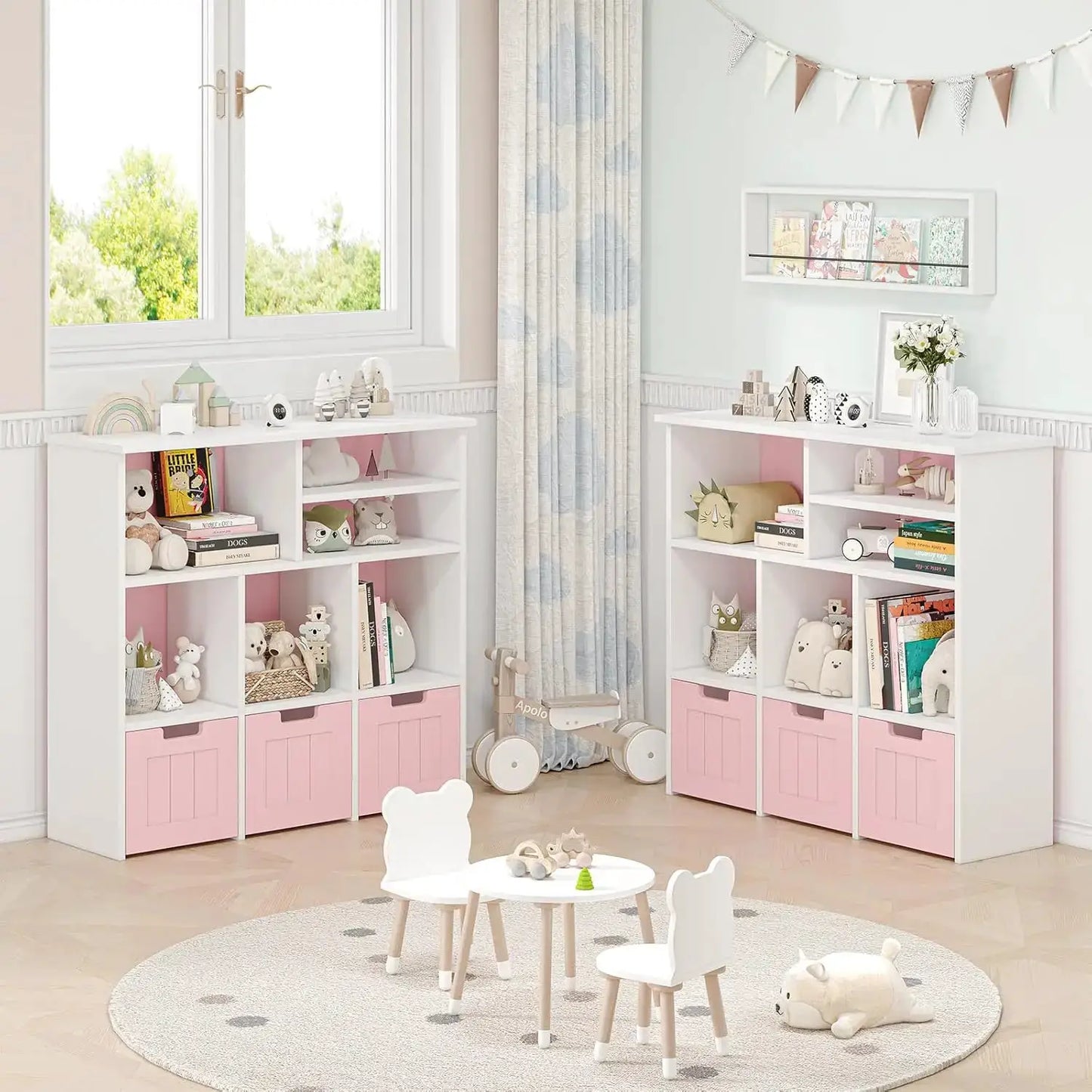 Kids Bookcase Toy Organizer White/Pink Storage Cabinet with 3 Movable Drawers Multi-Purpose Nursery & Playroom Furniture from PriceLows™