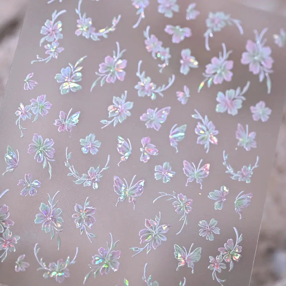 5D Pink Blue Floral Nail Art Stickers Petals Leaf Plant Embossed Nail Decals Spring Summer Flower Design for DIY Nail Supplies from PriceLows™