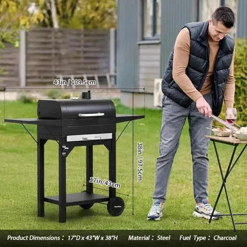 Charcoal Grills with Two Side Tables, 332 SQIN Cooking Area Outdoor Smoker Barbecue bbq grill or Camping, Patio,Backyard Party, from PriceLows™