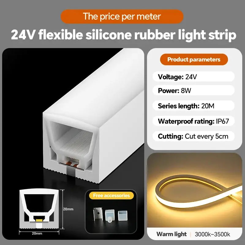 24VLED Silicone Light Strip Sleeve Outdoor Waterproof Linear Light Open Hidden Embedded Flexible Bendable Shaped Light Strip from PriceLows™