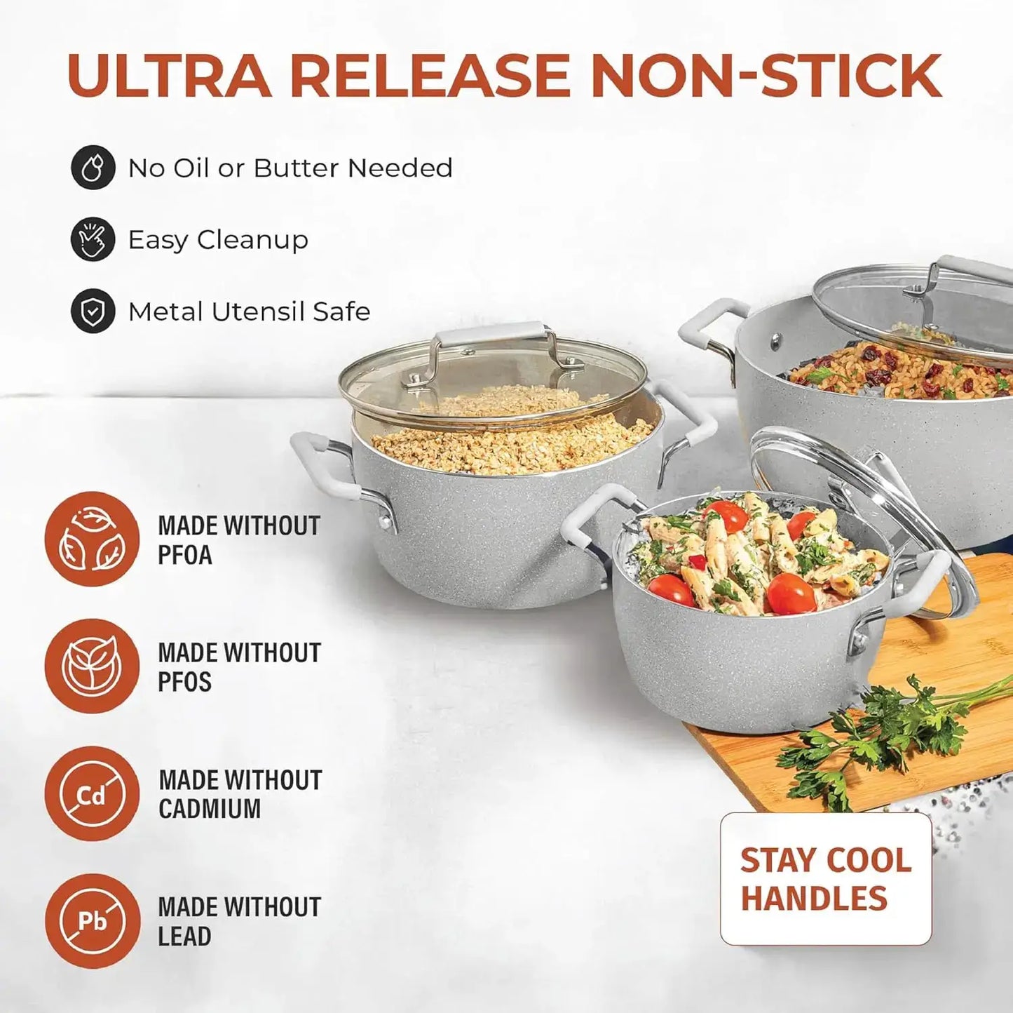 Nonstick Pots and Pans Set, 6 Piece Stackable Cookware with Lids, Stay Cool Handles Dishwasher Safe from PriceLows™