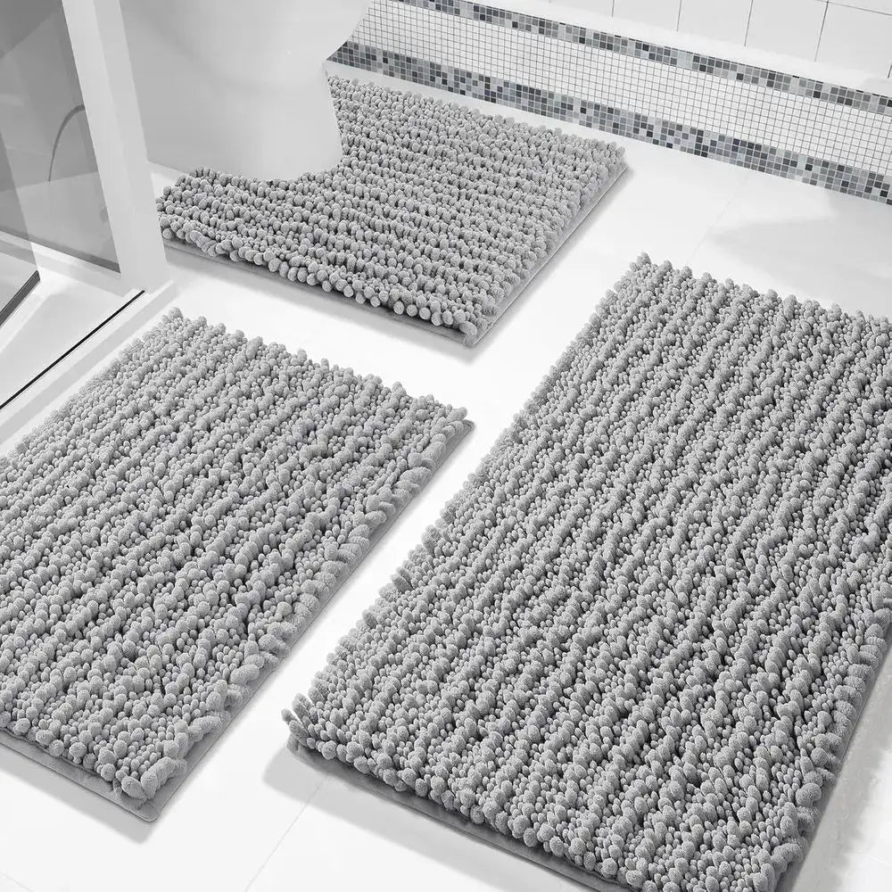 Bathroom Rug Set 3 Piece - Super Absorbent Quick Dry Chenille Bath Mats & Toilet Rug, Non Slip hine Washable, Extra Thick Shaggy from PriceLows™