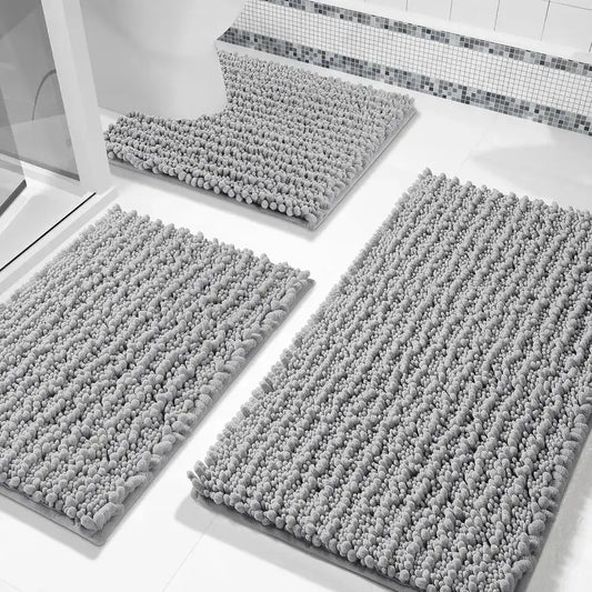 Bathroom Rug Set 3 Piece - Super Absorbent Quick Dry Chenille Bath Mats & Toilet Rug, Non Slip hine Washable, Extra Thick Shaggy from PriceLows™