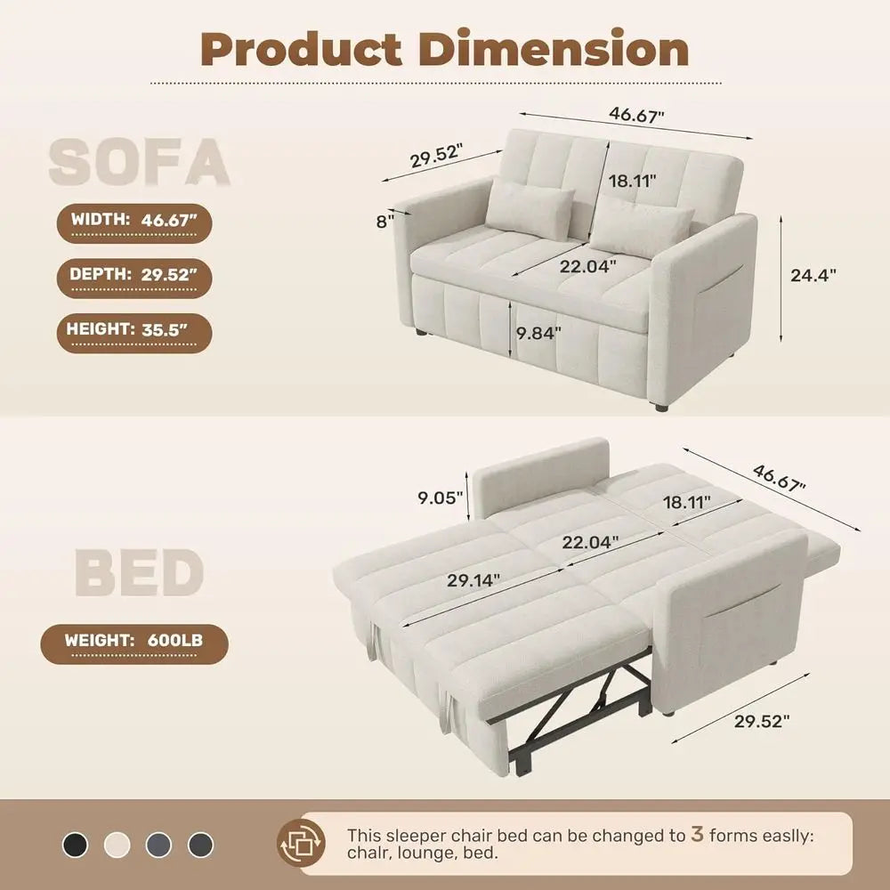 Sleeper Sofa Bed | 3-in-1 Convertible | Pull-Out Couch | Loveseat