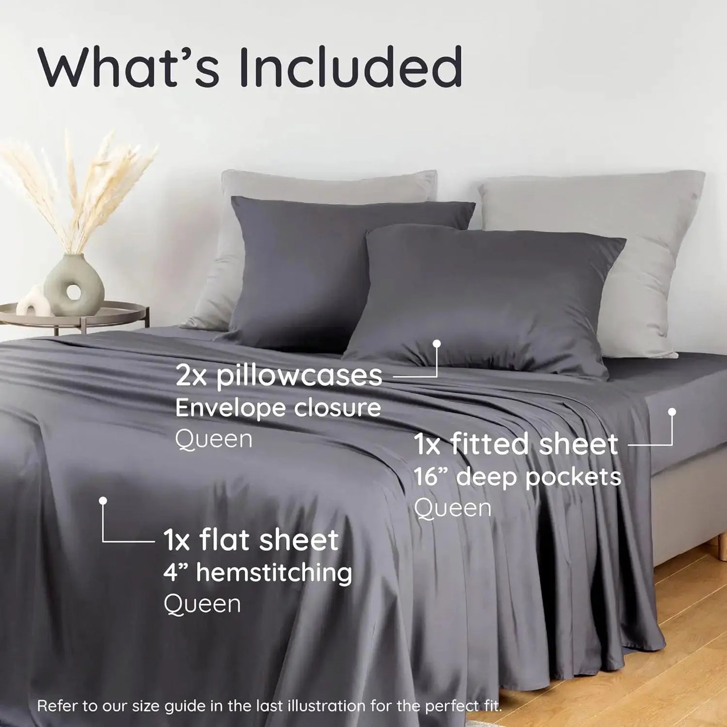 Bamboo Sheets Queen Size Set 4pcs Cooling Bed Sheets Super Soft Deep Pocket Fits 16'' Mattress Charcoal from PriceLows™