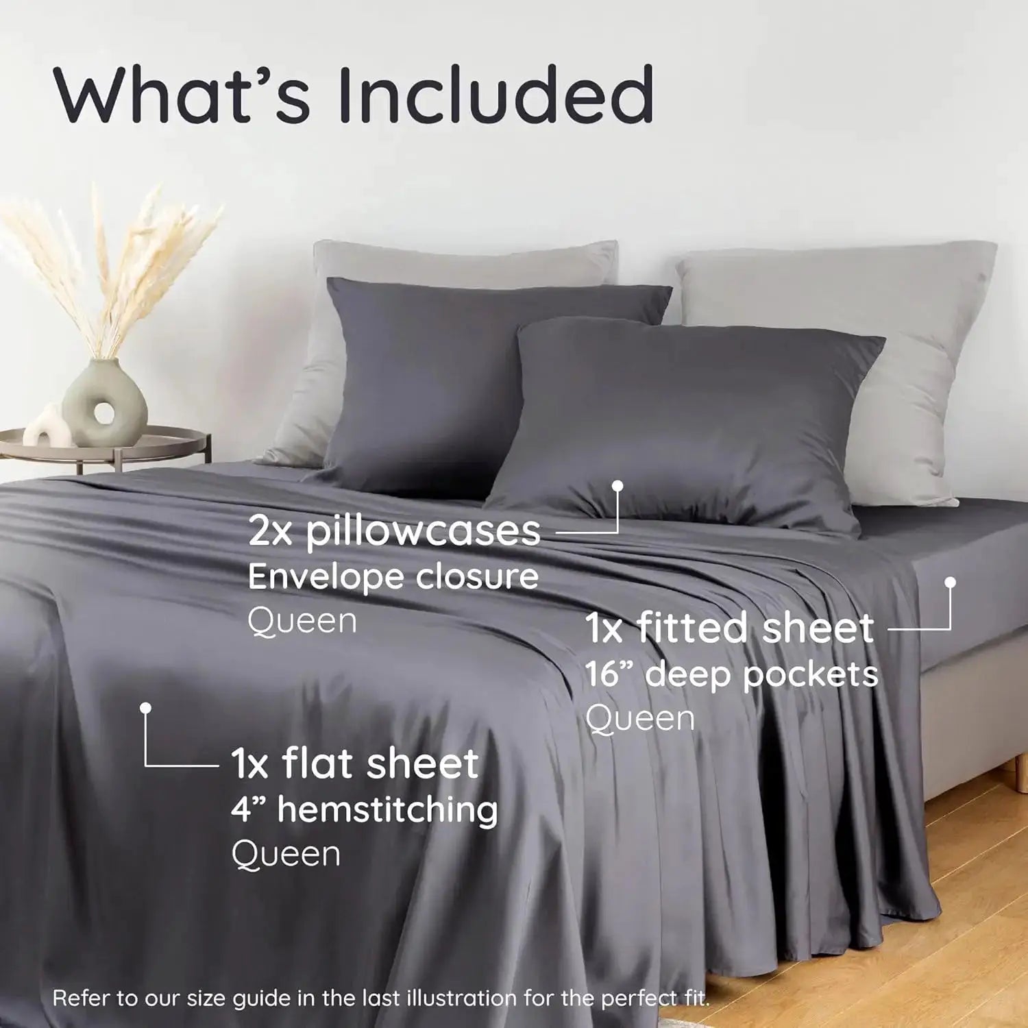 Bamboo Sheets Queen Size Set 4pcs Cooling Bed Sheets Super Soft Deep Pocket Fits 16'' Mattress Charcoal from PriceLows™