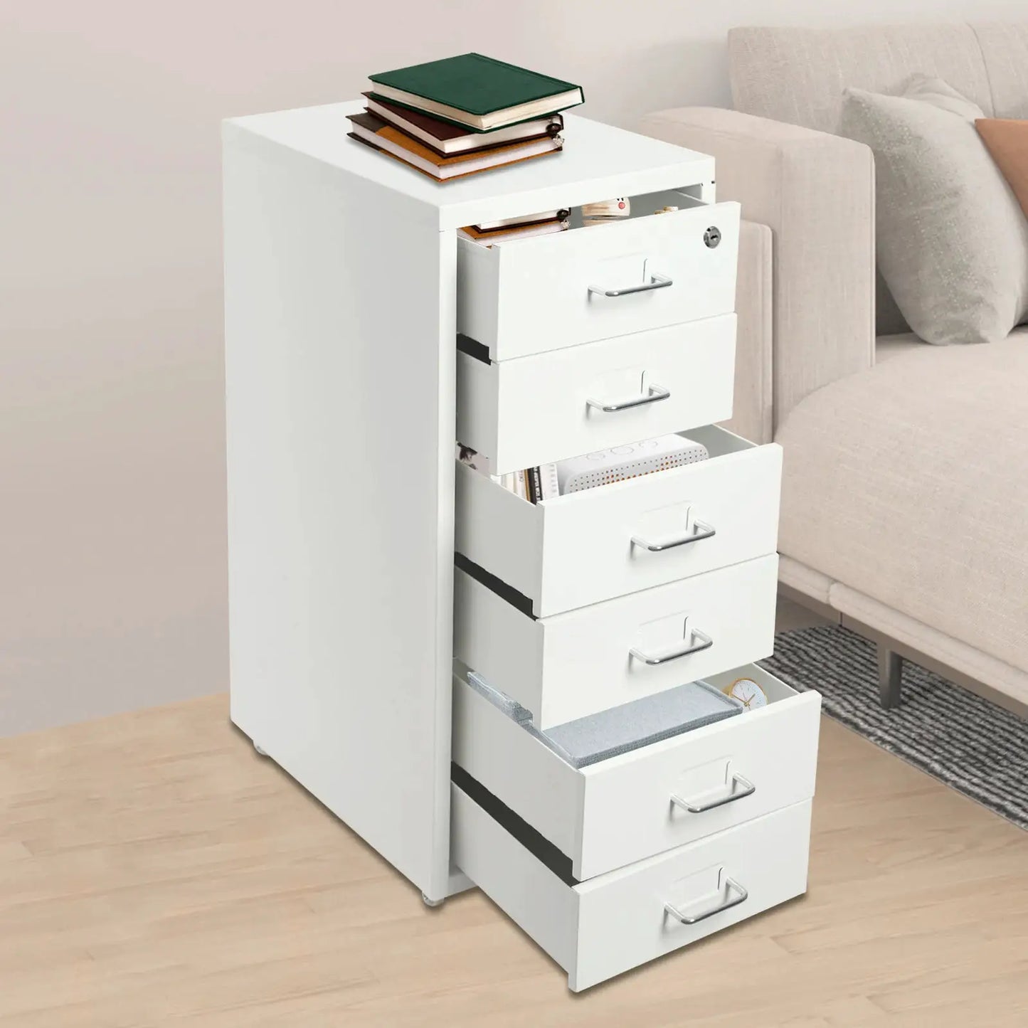 6 Tier Mobile Vertical Storage Cabinets for Home Office, 28 x 41 x 69 cm, Metal Lockable Storage Cabinets for Files, Documents from PriceLows™