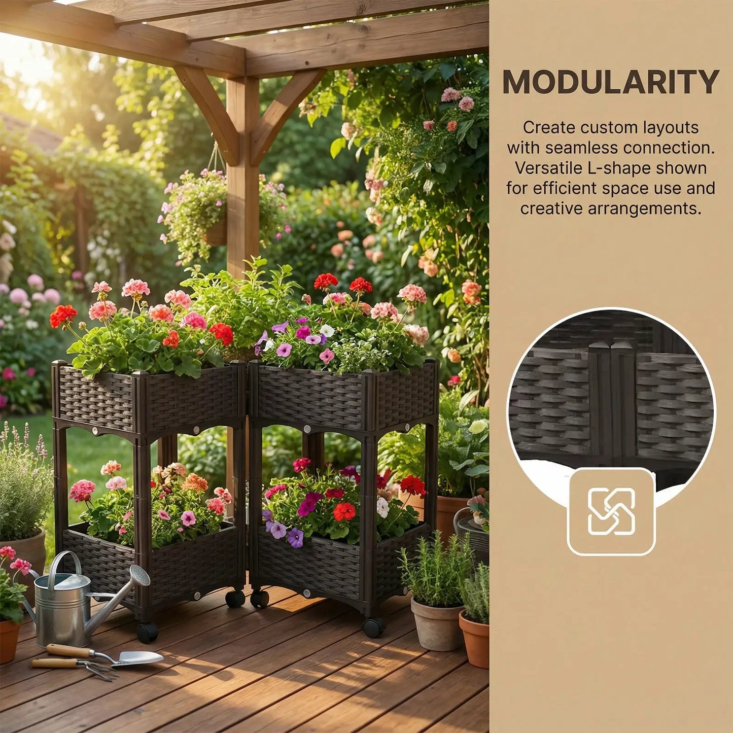 Raised Garden Bed with Wheels Standing Planter Beds for Outdoor Plants Tomato Flower Vegetable Garden from PriceLows™