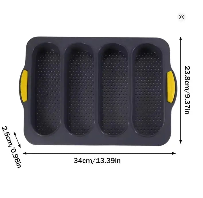 Silicone Bread Pan | 4 Grid Baguette Mold | Non Stick | Light Gray