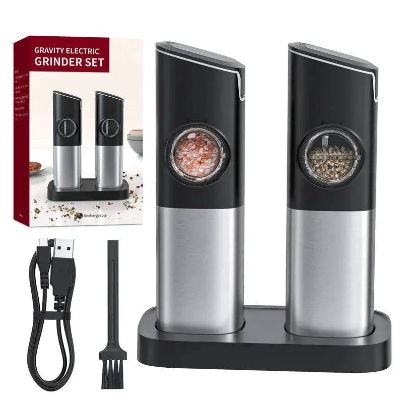 Electric Salt And Pepper Grinder Set | Gravity Sensor | Rechargeable | One Hand