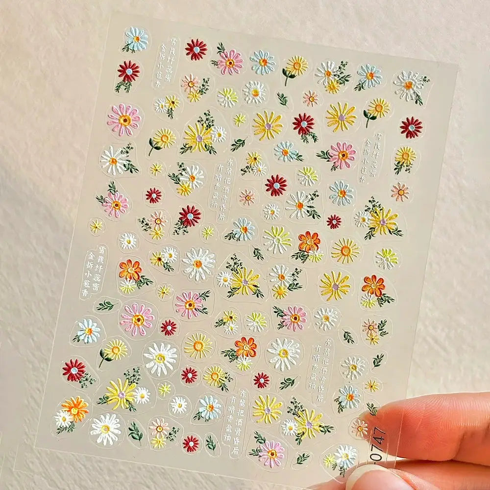 5D Pink Blue Floral Nail Art Stickers Petals Leaf Plant Embossed Nail Decals Spring Summer Flower Design for DIY Nail Supplies from PriceLows™
