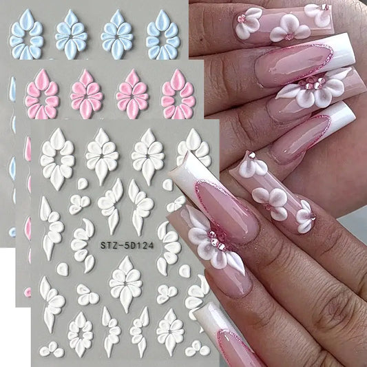 5D Embossed Flower Petal Vine Nail Art Sticker Decals Spring Summer Floral Nail Art Decorations Adhesive Sliders Foil Manicure from PriceLows™
