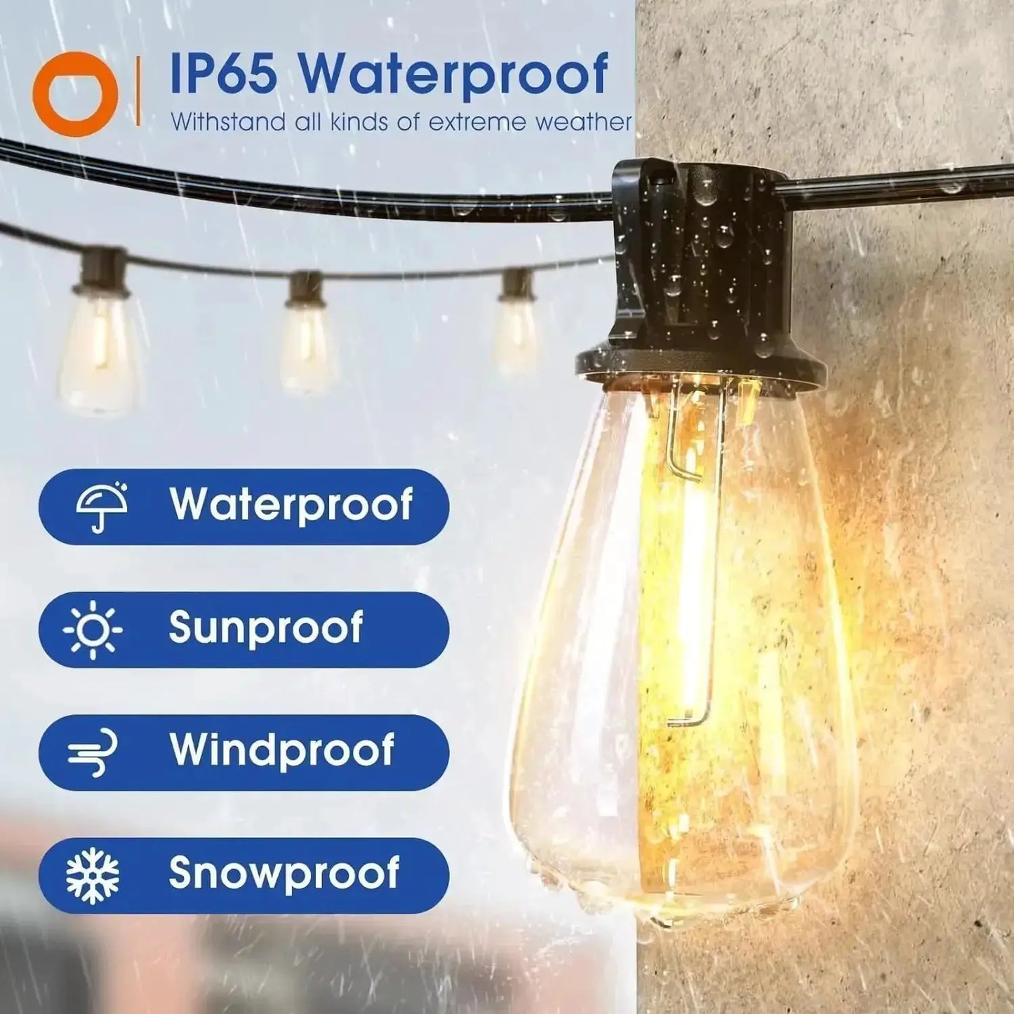150FT LED Outdoor String Lights Waterproof Patio Lights Shatterproof ST38 Replaceable Bulbs Dimmable Outside Hanging Lights from PriceLows™