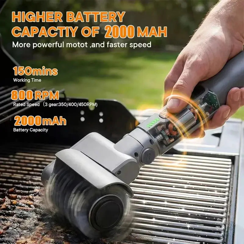 Electric BBQ Brush | 18000 RPM Motor | 2000mAh Battery | Cordless Grill Cleaner