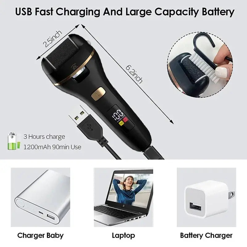 Waterproof Charged Electric Foot File for Heels Grinding Pedicure Tools Professional Foot Care Tool Dead Hard Skin Callus USB from PriceLows™