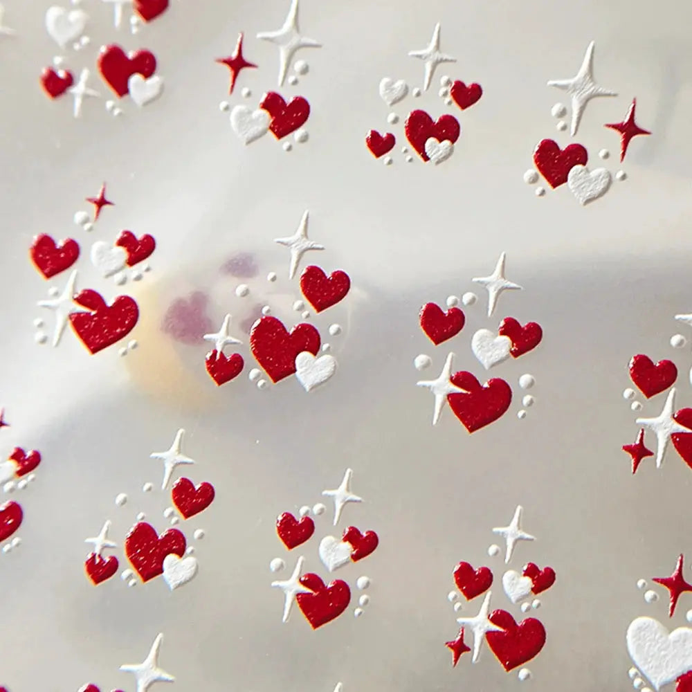 3D Valentine's Day Love Heart Nail Art Sticker Red White Cross Stars Self-Adhesive Nail Decals 8*10cm Kawaii Heart Nail Sticker from PriceLows™