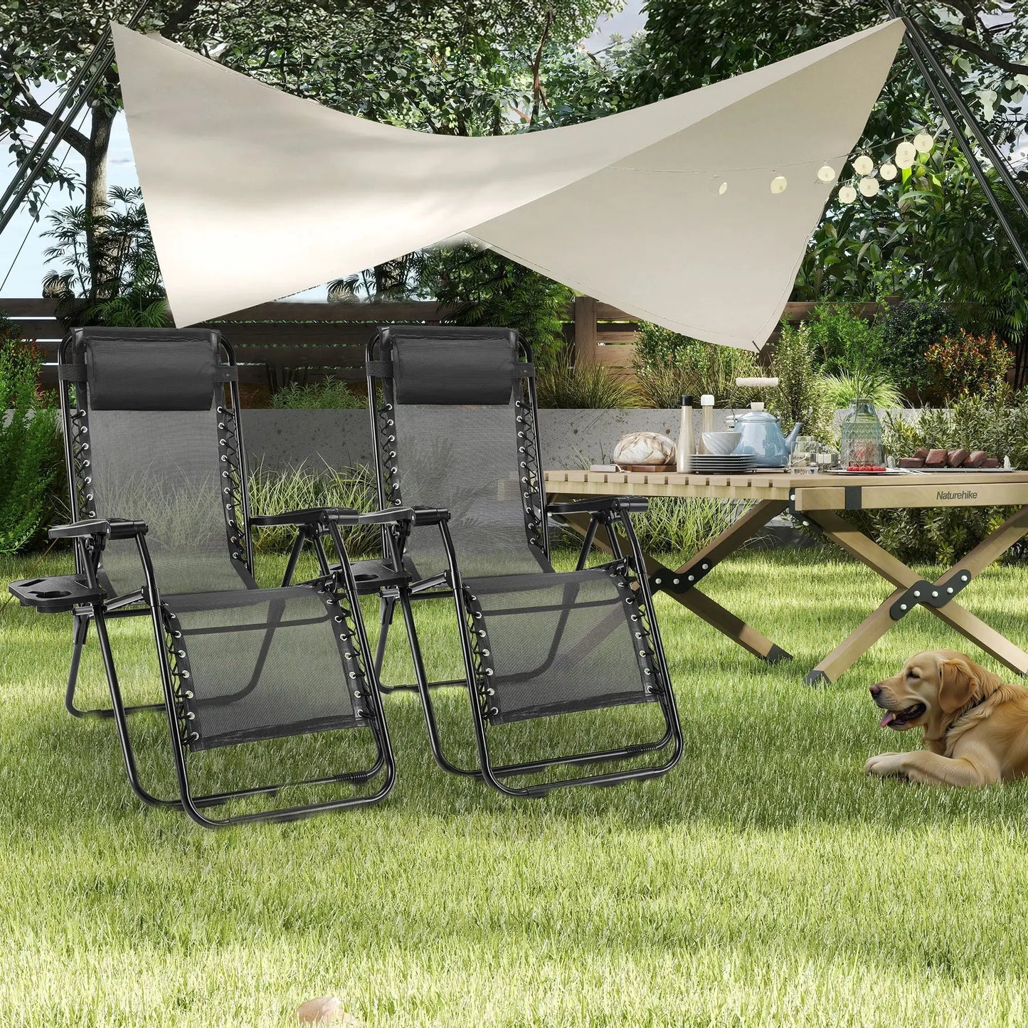 JHK Portable Zero Gravity Recliner Chairs Set of 2 Outdoor Garden Folding Lounge Chair with Cup Holder Trays Adjustable Pillow from PriceLows™