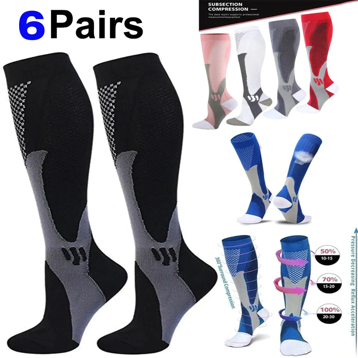 Compression Socks | 20-30mmHg | 6 Pairs | EU 35-45