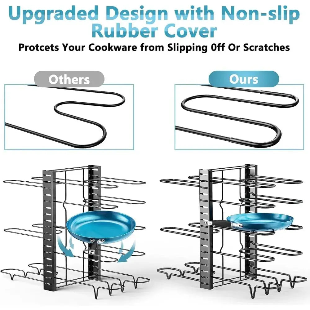 Pot Rack Organizer | Adjustable 8 Tier | Rust Resistant | Black Metal