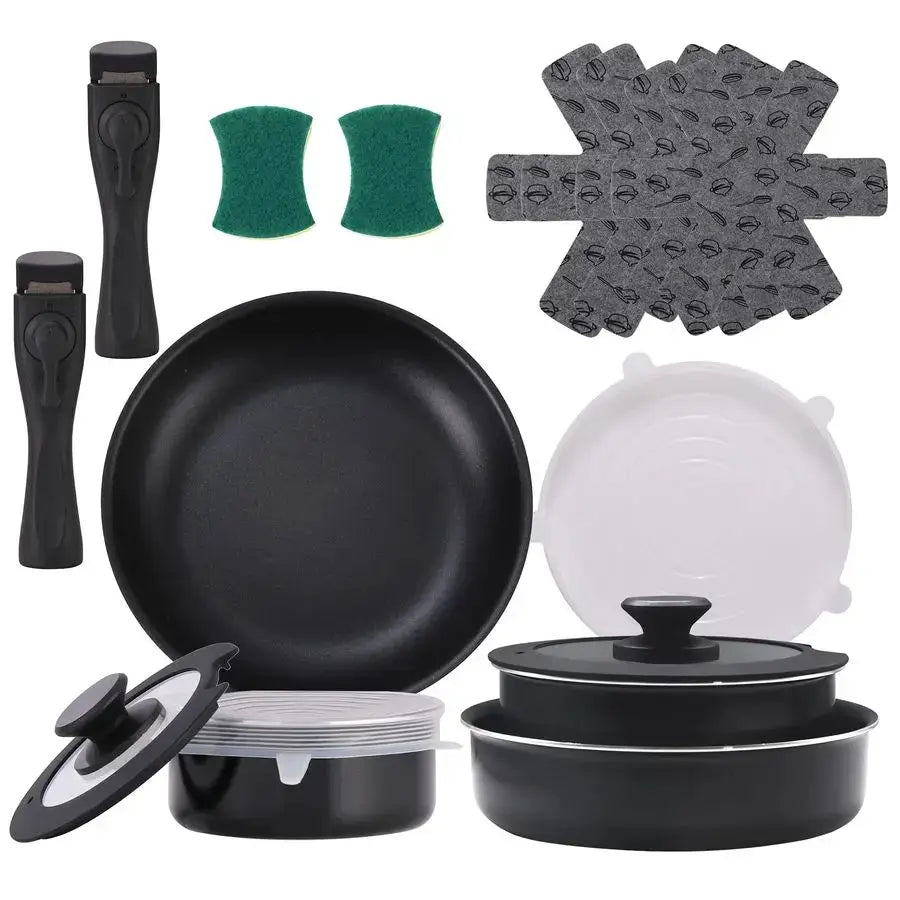 Pieces Kitchen Removable Handle Cookware Sets, Stackable Pots and Pans Set Nonstick for Induction Gas RVs Camping Space Saving from PriceLows™