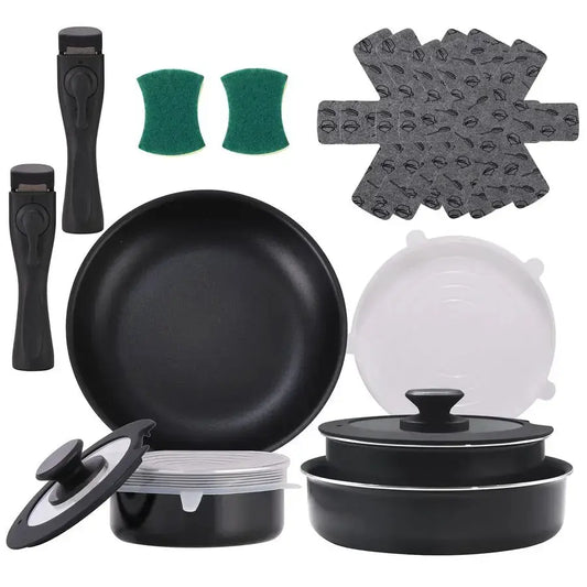 Pieces Kitchen Removable Handle Cookware Sets, Stackable Pots and Pans Set Nonstick for Induction Gas RVs Camping Space Saving from PriceLows™