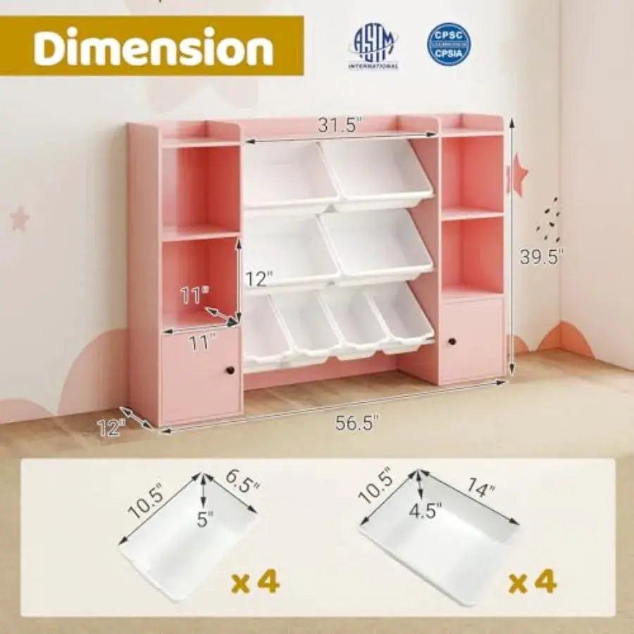 Toy Storage Organizer with 8 Bins Wooden Toddler Bookcase with Open Shelves Cabinet in Natural Wood Color Multifunctional Toy S from PriceLows™