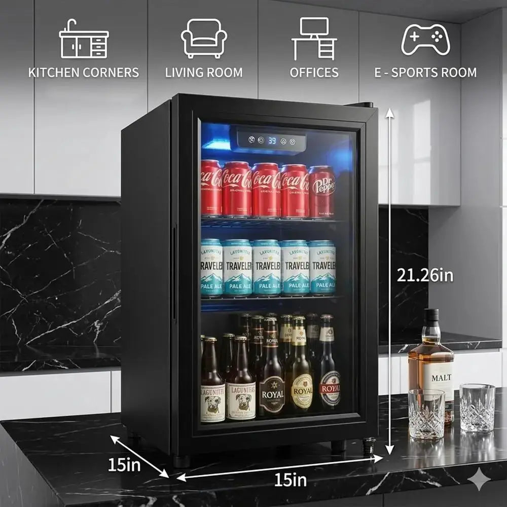 Compact 68-Can Beverage Refrigerator with Glass Door, Digital Control, Adjustable Shelves for Home or Dorm Use from PriceLows™