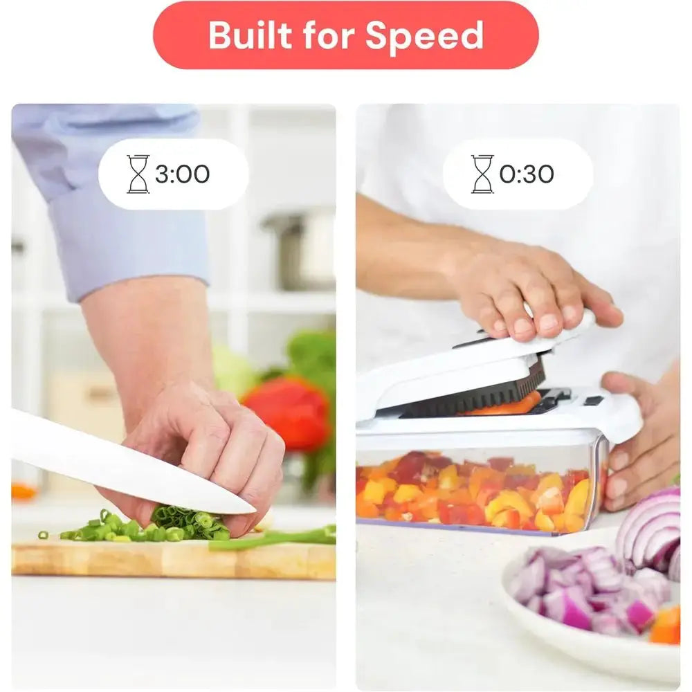 Vegetable Chopper | Interchangeable Blades | Spiralizer Included | White