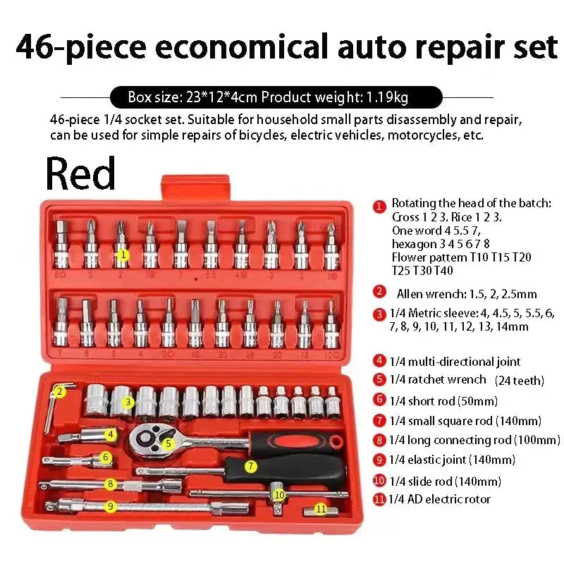46pcs Car Repair Tool Kit Ratchet Torque Wrench Spanner Screwdriver Socket Set Combo Tools Kit Bicycle Auto Repairing Tool Mech from PriceLows™