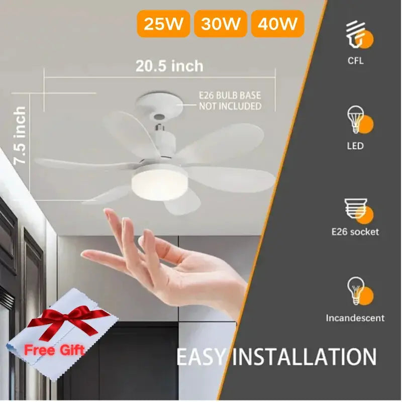 Ceiling Fan With Light | 40W LED Light | E27 Base | 52cm Blade