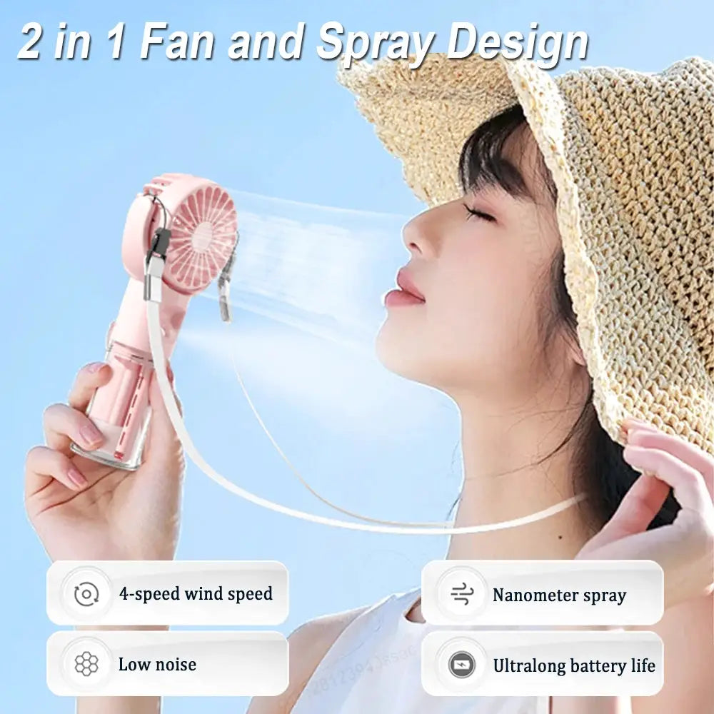 Mini Portable Handheld Fan | Usb Rechargeable | Humidifier Mist | 4 Speed Settings