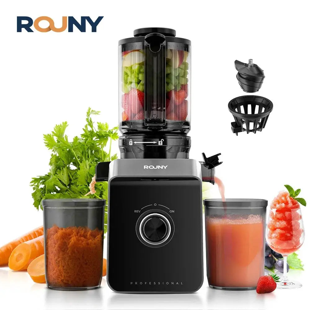 ROUNY Slow Juicer, Cold Press Extractor with Filter-Free, Easy Clean Electric Fruit Juicer Machine with Large Caliber, Black from PriceLows™