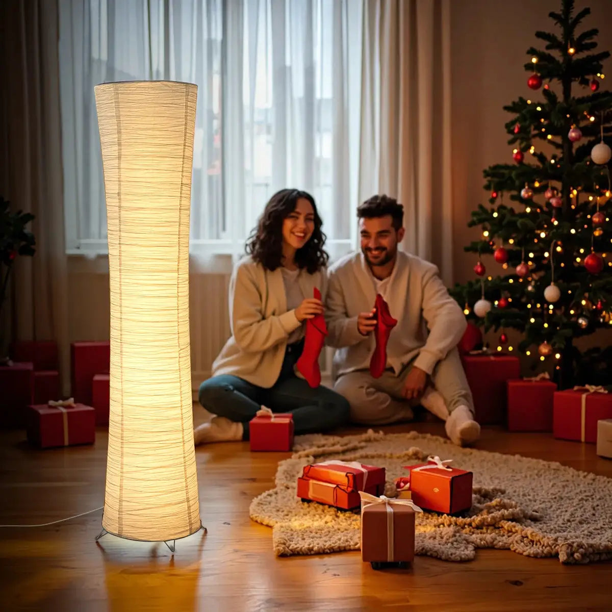 Paper floor lamp, paper and chrome-plated standing lamp, LED light strip, living room and bedroom decoration, festival lantern, from PriceLows™