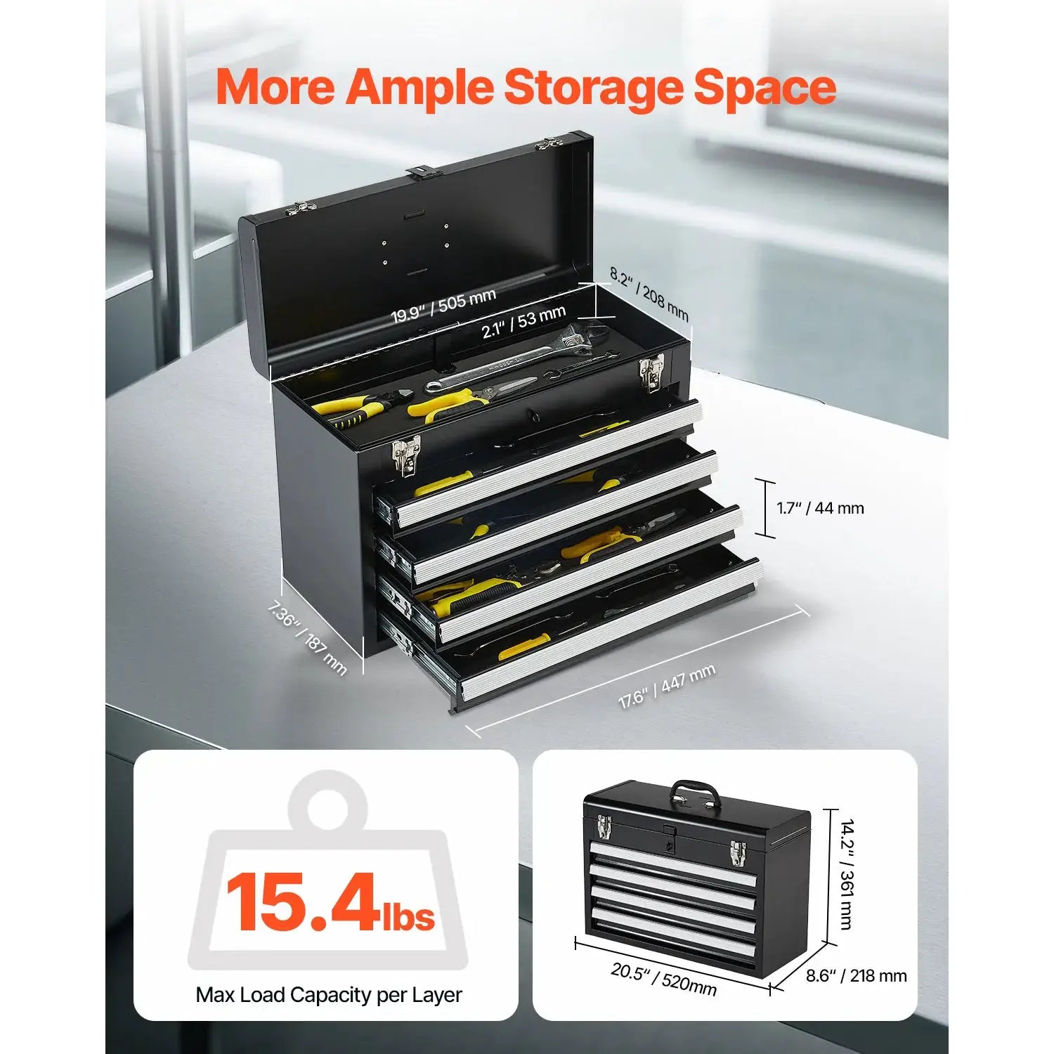 SucceBuy 20.5in Metal Tool Box Portable 4-Drawers Tool Chest with Drawers Locking Multi-Function Tool Organizer for Workshop from PriceLows™