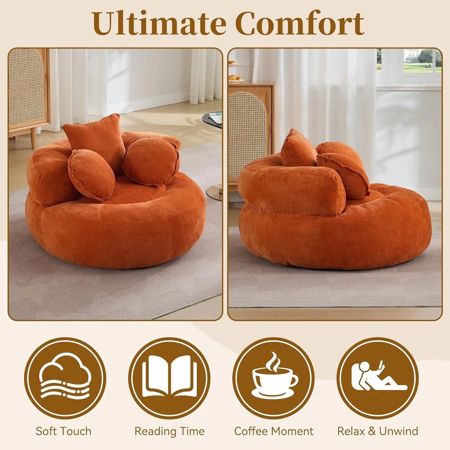 Oversized Round Floor Chair | Chenille Fabric | 43 Inch Diameter | Customized