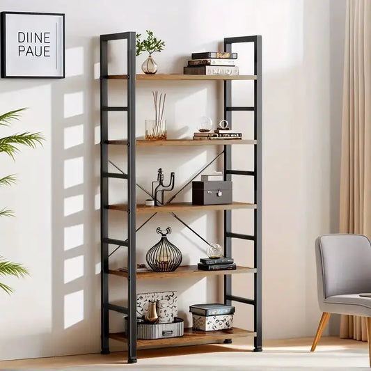 Bookshelf, 5 Tier Bookshelves, Home Office Bookcase Shelf Storage Organizer, Free Standing Storage Shelving Unit for Bedroom, Living Room and Home Office, Vintage from PriceLows™