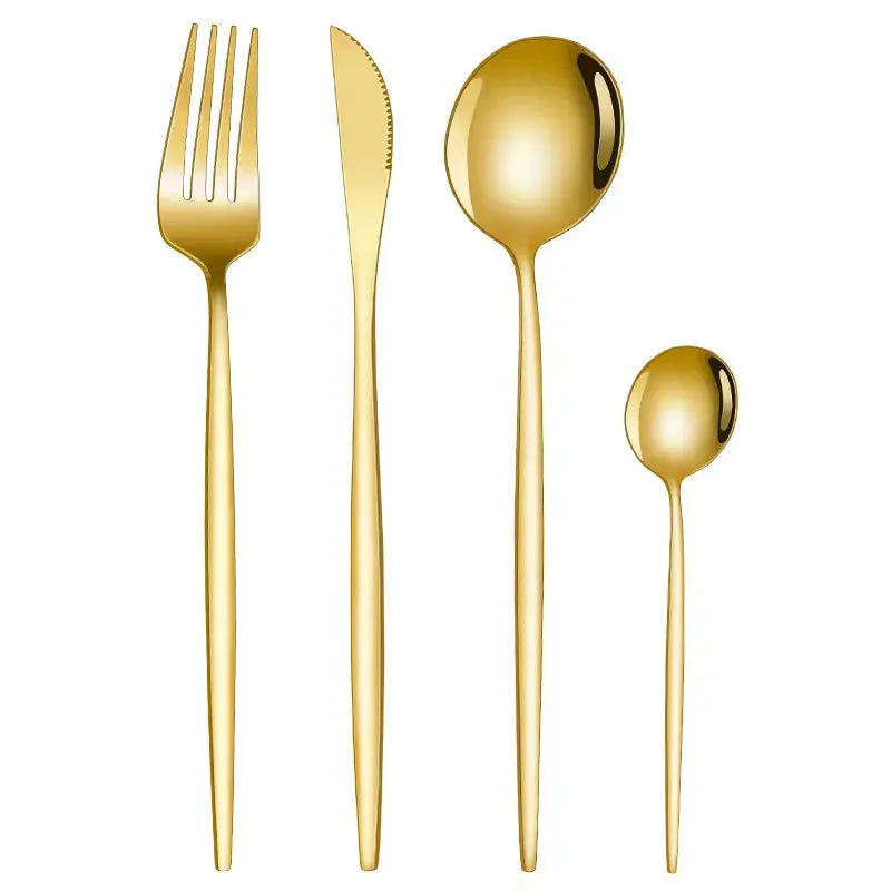 24Pcs Black Handle Golden Cutlery Set Stainless Steel Knife Fork Spoon Tableware Flatware Set Festival Kitchen Dinnerware Gift from PriceLows™